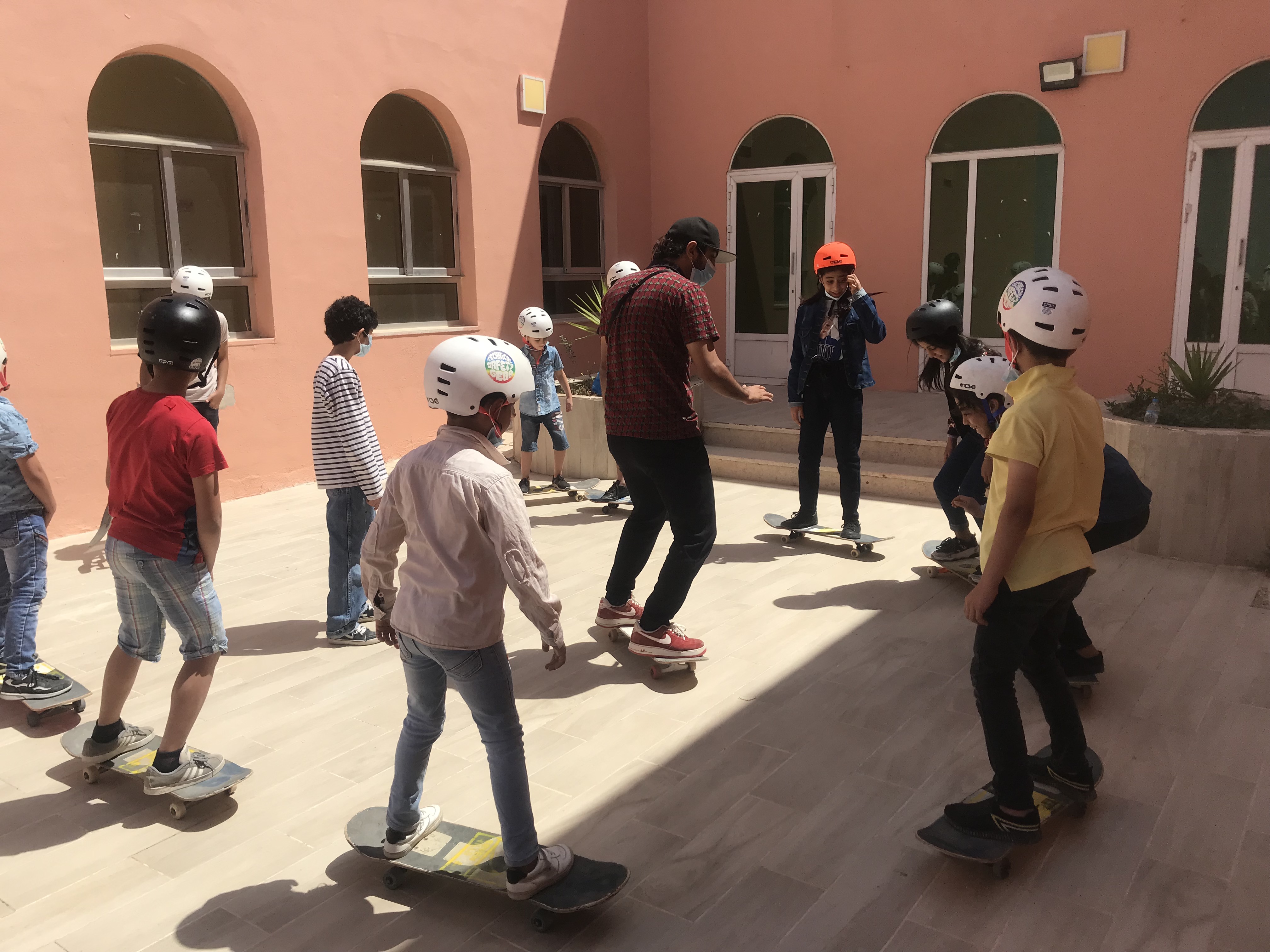 Boys skate class in Irbid