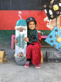 Laiqa with her skateboard